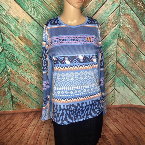 Kari Traa Lilja Puffin Pattern Warm Long Sleeve Shirt Pastel Light Blue - Picture 5 of 11